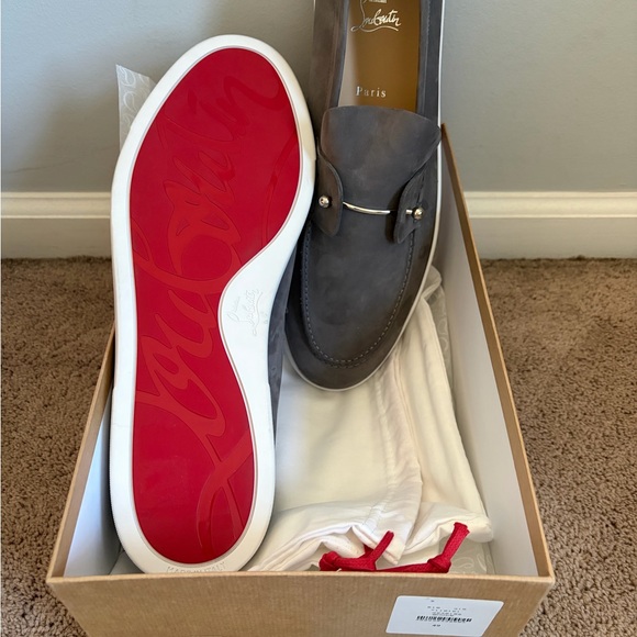 Christian Louboutin Men's Gray Loafers with Red Soles - Picture 2 of 5